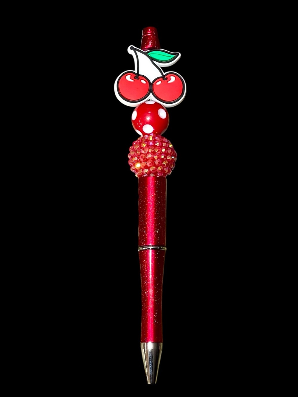 Hand crafted bling cherry beaded ballpoint ink pen - Picture 2 of 2